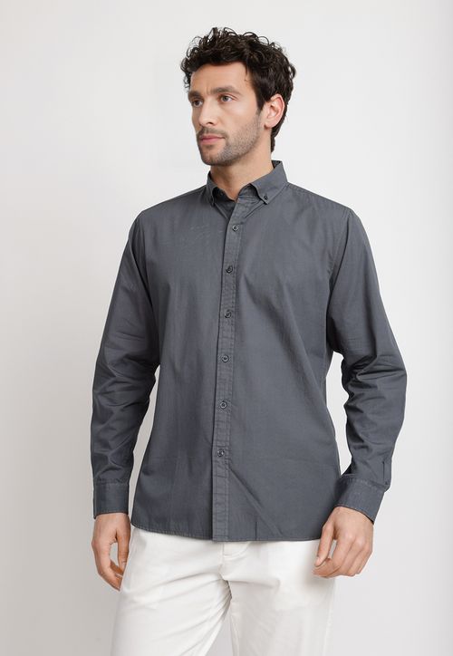 Camisa Lisa Algodón Basilio Gris Oscuro