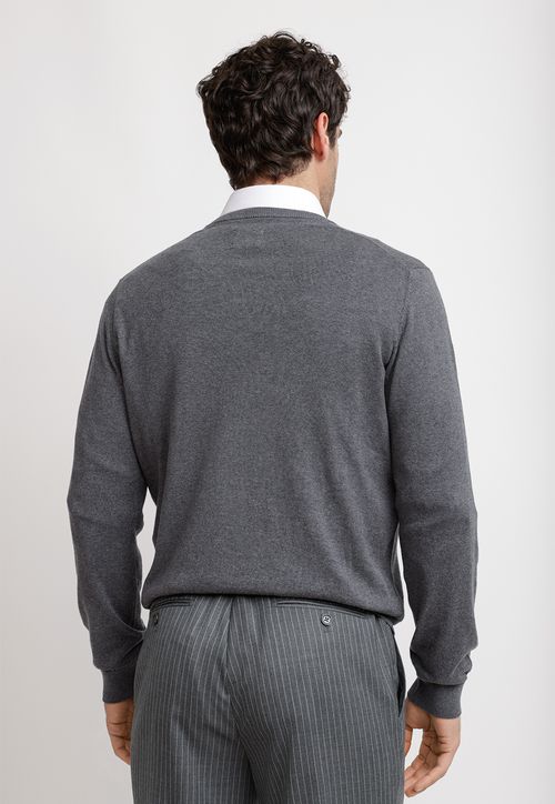 Sweater Cuello V Algodón Seda Gris