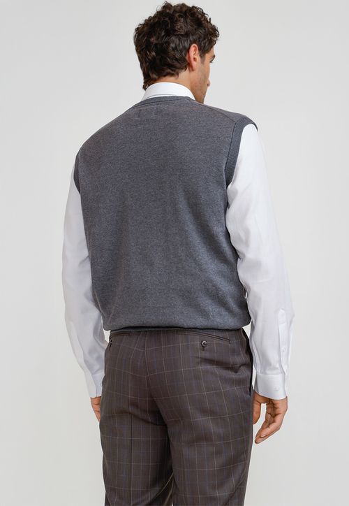 Sweater Cuello V Sin Mangas Algodón Seda Gris