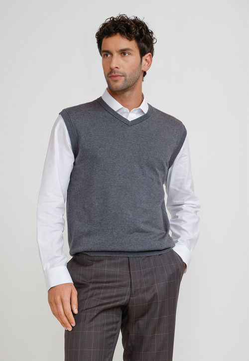 Sweater Cuello V Sin Mangas Algodón Seda Gris