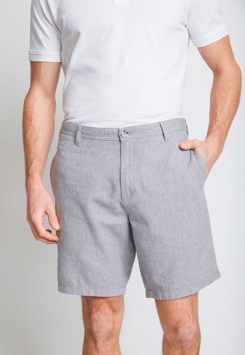 Bermuda Hombre Mezcla Algodón Lino Liso Slim Venus Gris