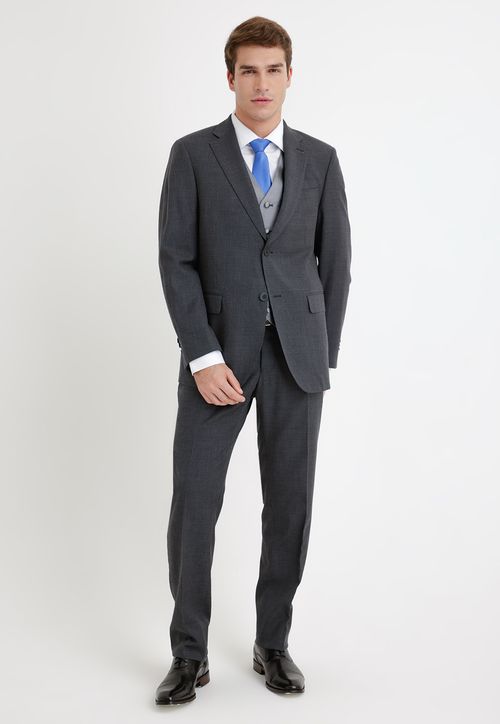 Traje Formal Hombre Lana Fantasía Regular Business Gris Oscuro