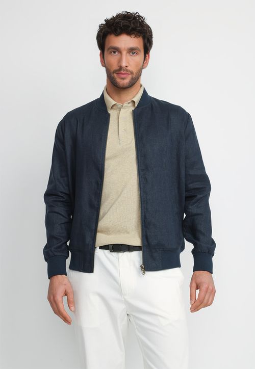 Chaqueta Bomber Lino Tanaka Azul Marino