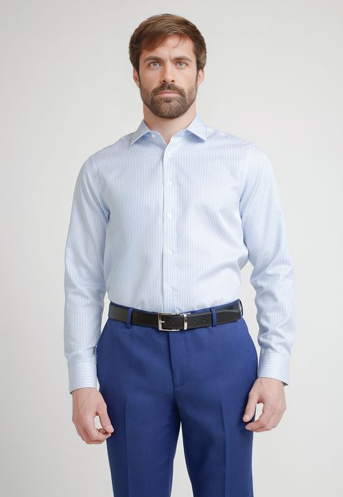 Camisa Formal Hombre Non Iron Líneas Slim Travel Blanco/Celeste