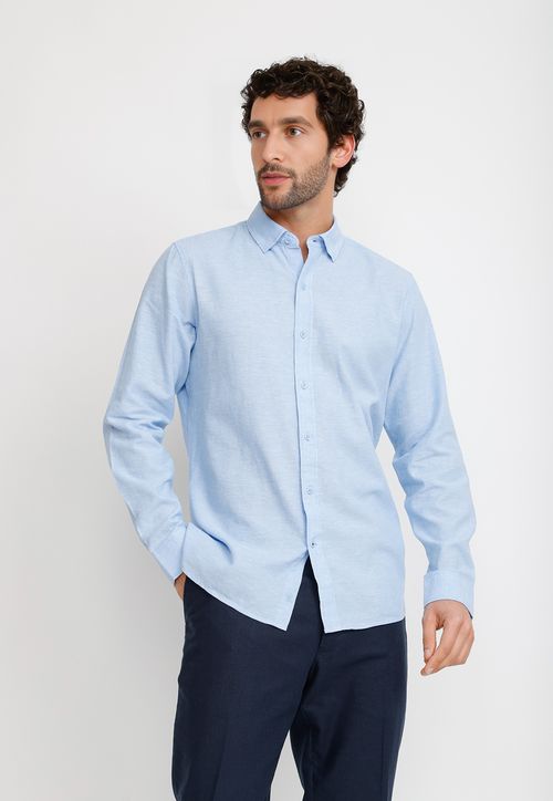 Camisa Lino Algodón Braulio Celeste