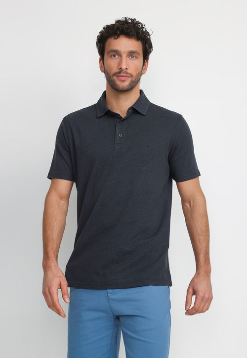 Polera Polo Lino Algodón Morrís Azul Marino