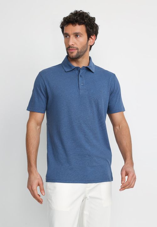 Polera Polo Lino Algodón Morrís Azul