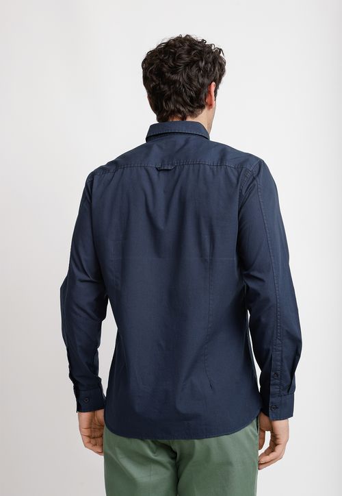 Camisa Lisa Algodón Basilio Azul Marino