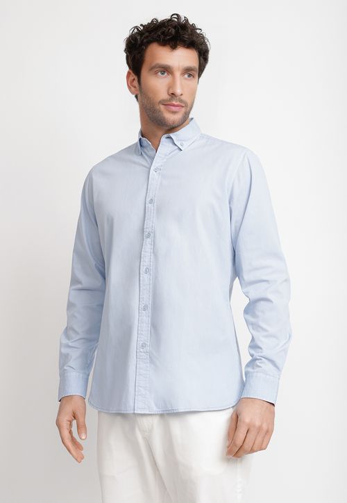 Camisa Lisa Algodón Basilio Celeste