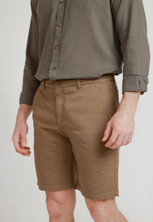 Bermuda Hombre Algodón Liso Slim Valerio Khaki