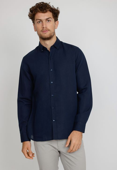 Camisa Manga Larga Hombre Slim Fit Braulio Algodón Azul Marino