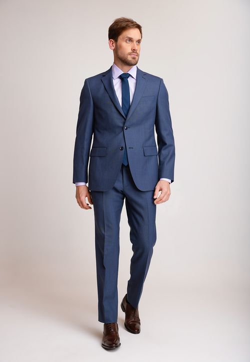 Traje Formal Hombre Mezcla Lana Liso Slim Executive Azul