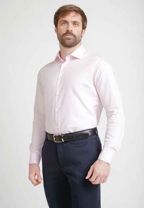 Camisa Formal Hombre Mezcla Algodón Slim Executive Rosado