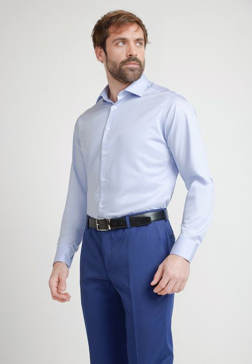 Camisa Formal Hombre Mezcla Algodón Slim Executive Azul