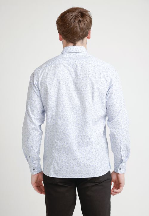 Camisa Hombre Algodón Estampada Slim Baymax Blanco/Celeste