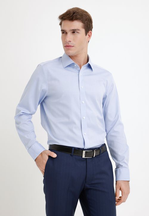 Camisa Formal Hombre Non Iron Algodón Liso Celeste