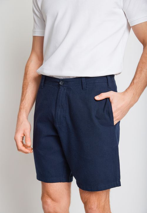 Bermuda Hombre Mezcla Algodón Lino Liso Slim Venus Azul Marino