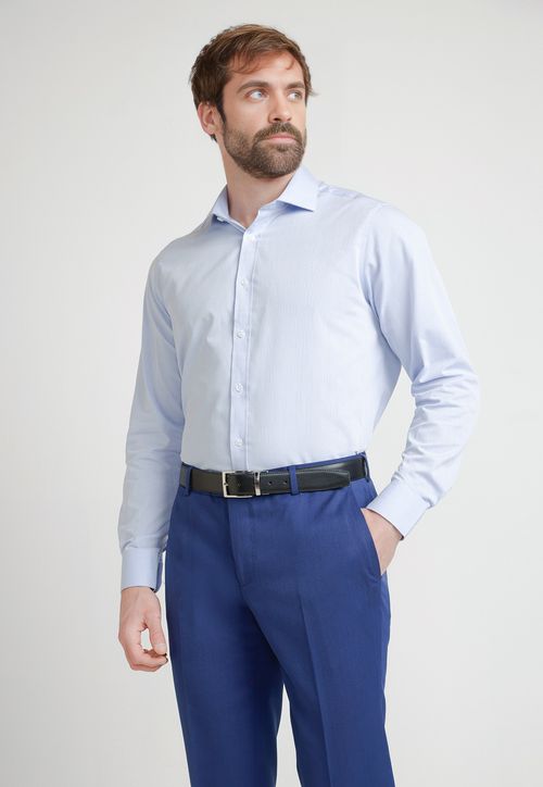 Camisa Formal Hombre Mezcla Algodón Slim Executive Azul