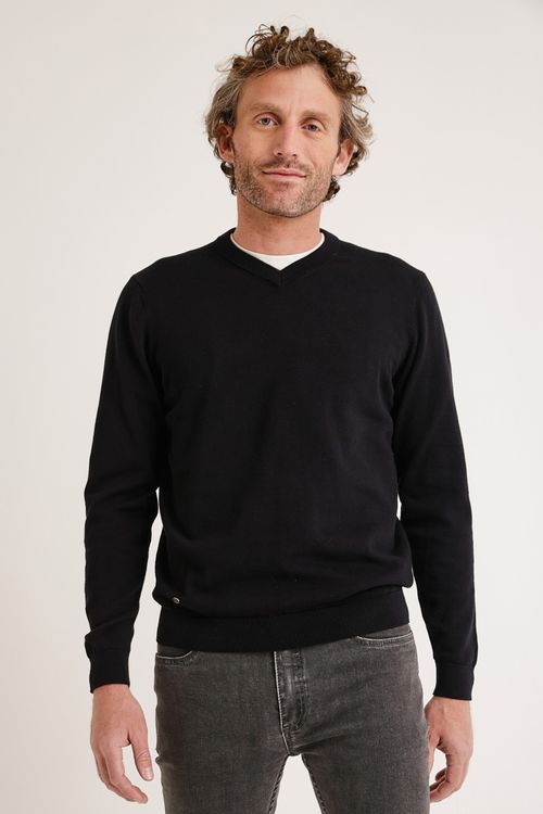 Sweater Hombre Algodón Cuello V Slim Parrot Negro