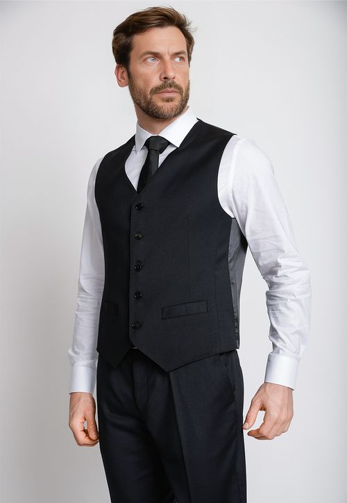 Gilet Formal Hombre Mezcla Algodón Microdiseño Slim Graduación Negro