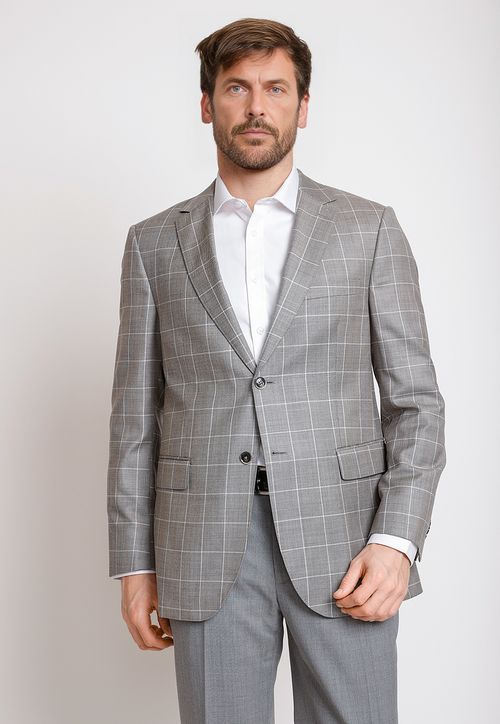 Chaqueta Formal Hombre Lana S100'S Cuadros Regular Classic Gris