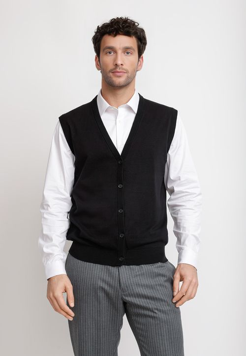 Cárdigan Hombre Formal Sin Mangas Algodón Seda Negro