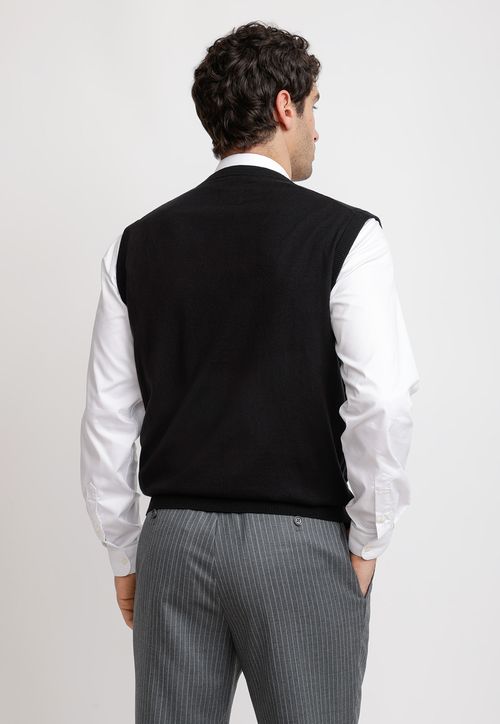 Cárdigan Hombre Formal Sin Mangas Algodón Seda Negro