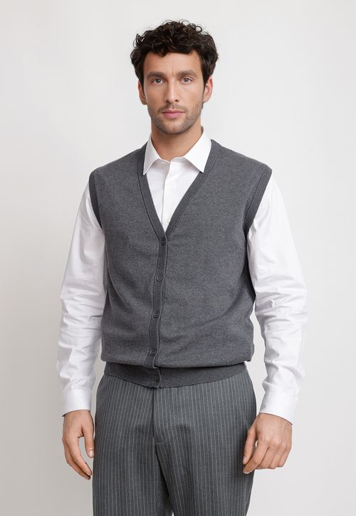 Cárdigan Hombre Formal Sin Mangas Lana Seda Gris