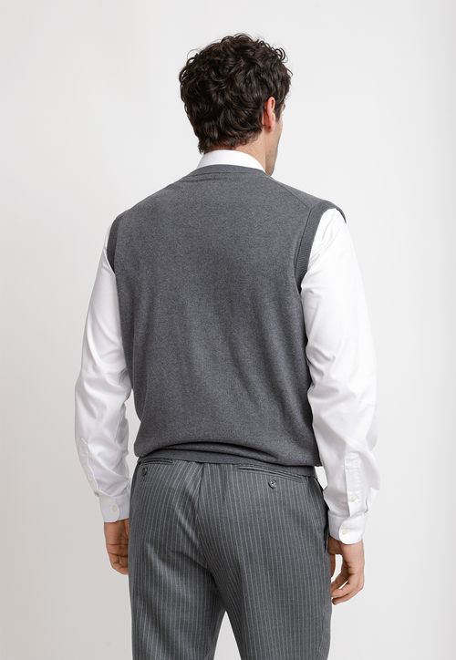 Cárdigan Hombre Formal Sin Mangas Algodón Seda Gris