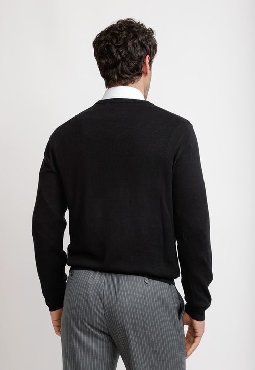 Sweater Cuello V Algodón Seda Negro