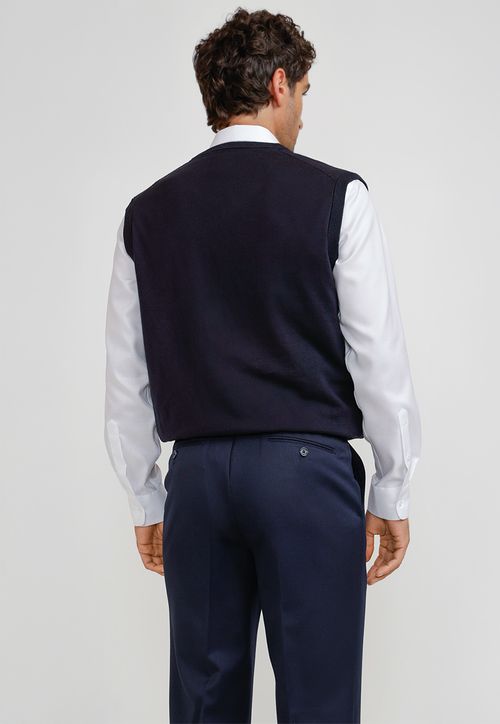 Sweater Cuello V Sin Mangas Algodón Seda Azul Marino