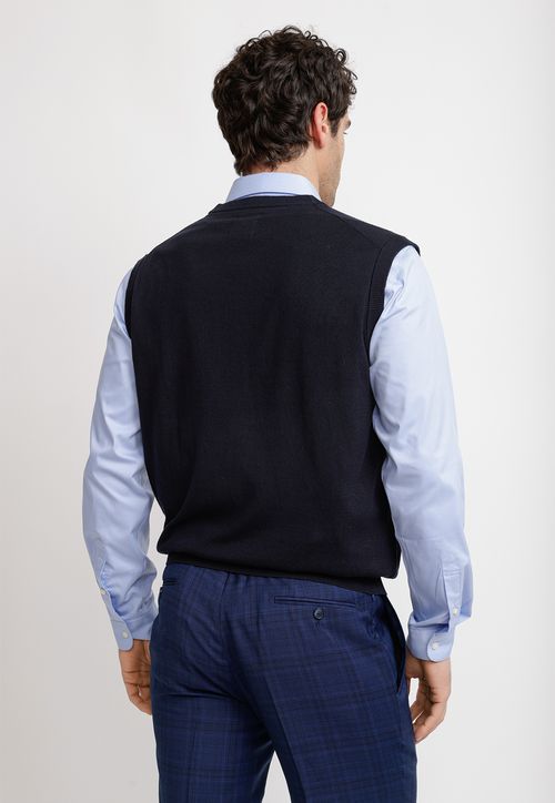 Cárdigan Hombre Formal Sin Mangas Algodón Seda Azul Marino