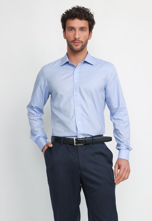 Camisa Hombre Formal Algodón Non Iron Celeste