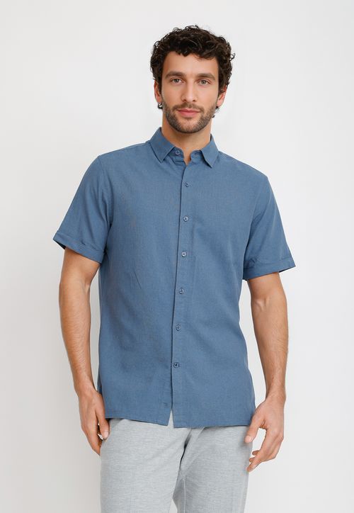 Camisa Lino Algodón Boris Azul