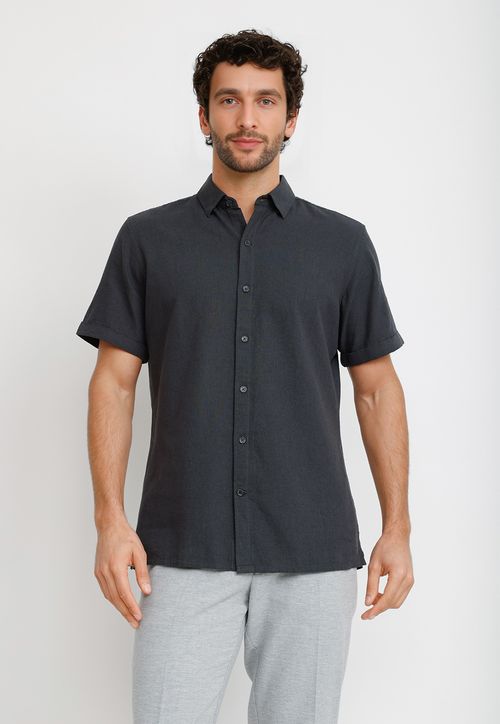 Camisa Lino Algodón Boris Gris Oscuro