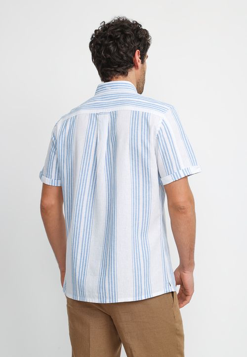 Camisa Rayada Lino Algodón Blasco Celeste