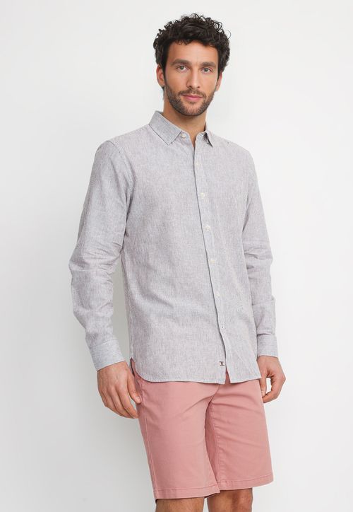 Camisa Rayada Lino Algodón Bruno Beige