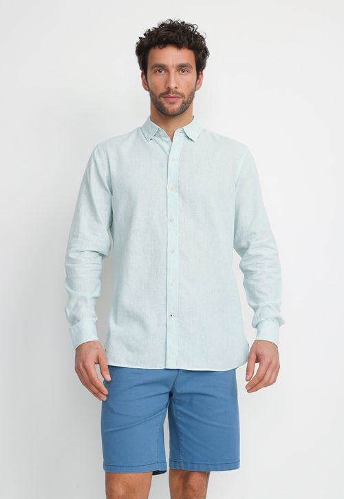 Camisa Rayada Lino Algodón Bruno Verde