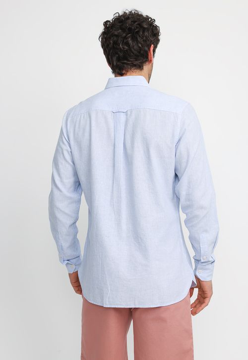 Camisa Rayada Lino Algodón Bruno Celeste