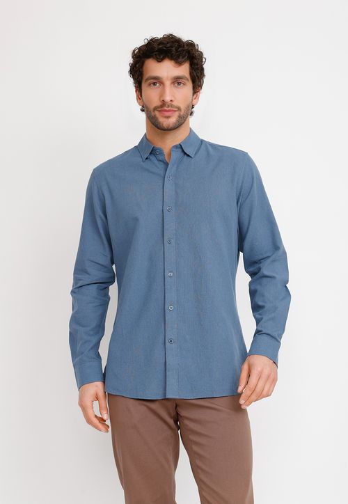 Camisa Lino Algodón Braulio Azul Piedra