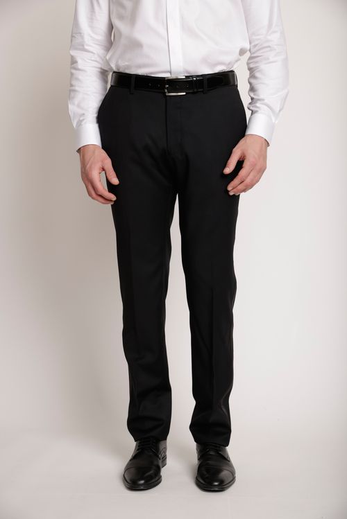 Pantalón Formal Hombre Lana S100'S Liso Slim Smoking Negro