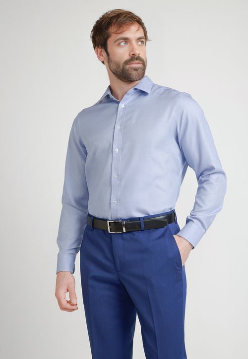 Camisa Formal Hombre Non Iron Microdiseño Slim Travel Azul