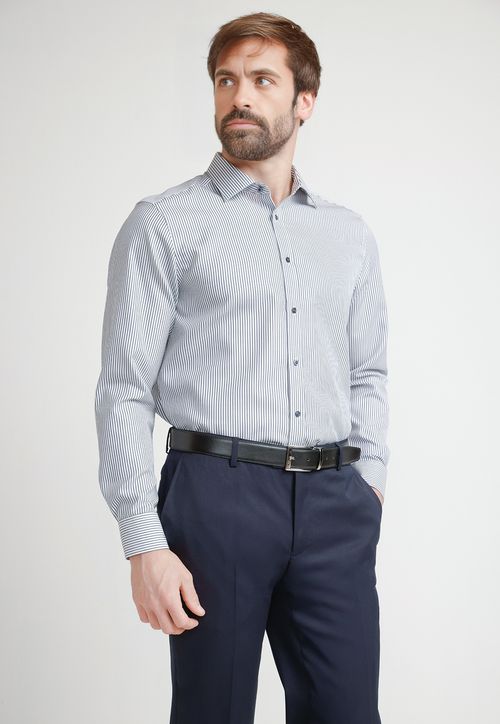 Camisa Formal Hombre Non Iron Líneas Slim Travel Azul Marino