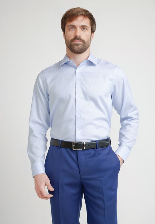 Camisa Formal Hombre Non Iron Microdiseño Regular Travel Celeste