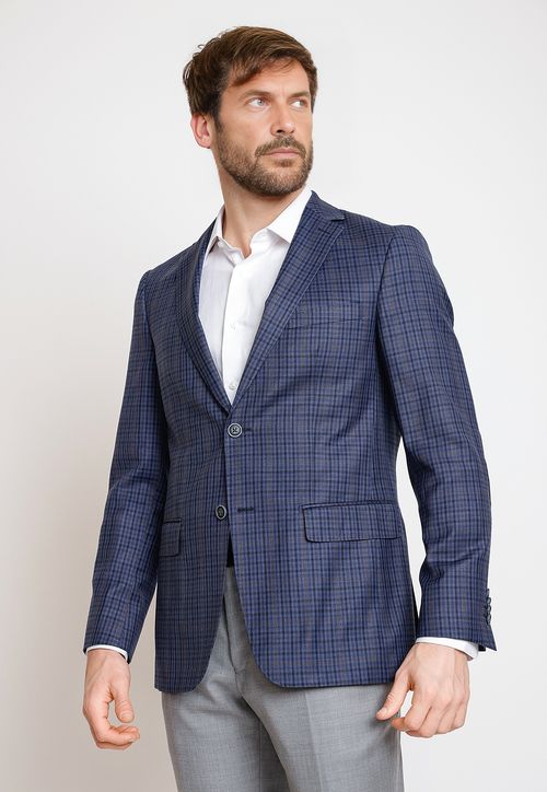 Chaqueta Formal Hombre Mezcla Lana Cuadros Slim Executive Azul