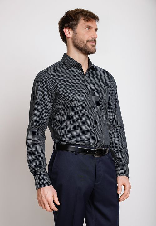 Camisa Formal Hombre Algodón Fantasía Slim Classic Negro