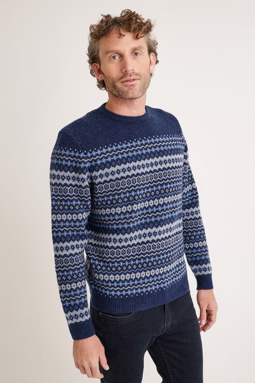 Sweater Hombre Cuello Redondo Tribal Azul Marino