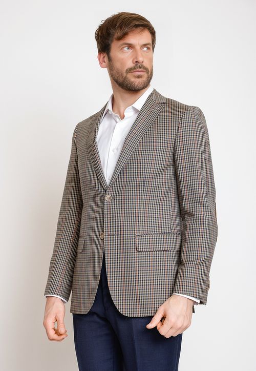 Chaqueta Formal Hombre Mezcla Lana Cuadros Slim Executive Beige