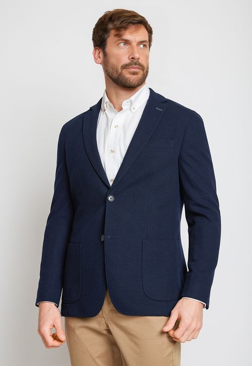 Chaqueta Hombre Mezcla Algodón Liso Slim Basic Azul Marino