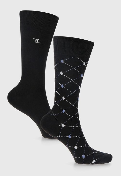 Bi Pack Calcetines Hombre Algodón Fantasía Negro